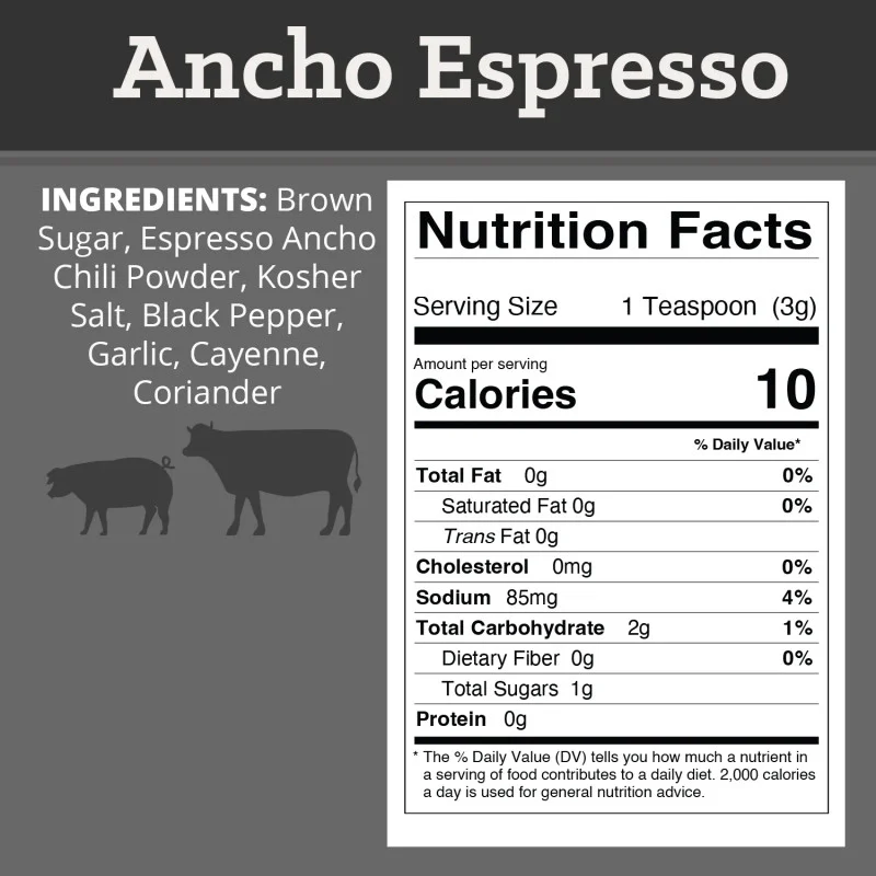 Ancho Espresso Rub/Seasoning by Lane's (nutrition)