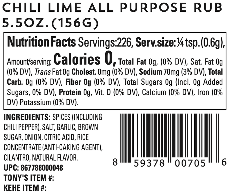 Chili Lime All Purpose Rub by Oakland Dust (nutrition)