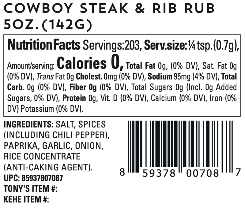 Cowboy Steak & Rib Rub by Oakland Dust (nutrition)
