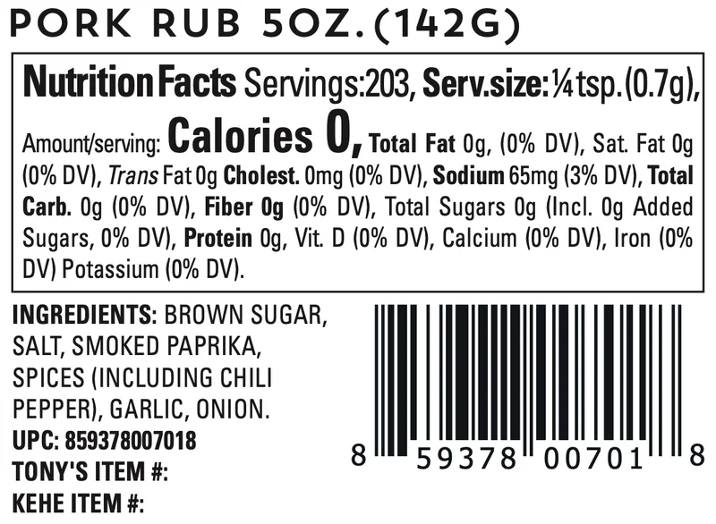Pork Rub by Oakland Dust (nutrition)