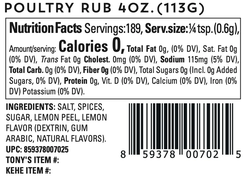 Poultry Rub by Oakland Dust (nutrition)