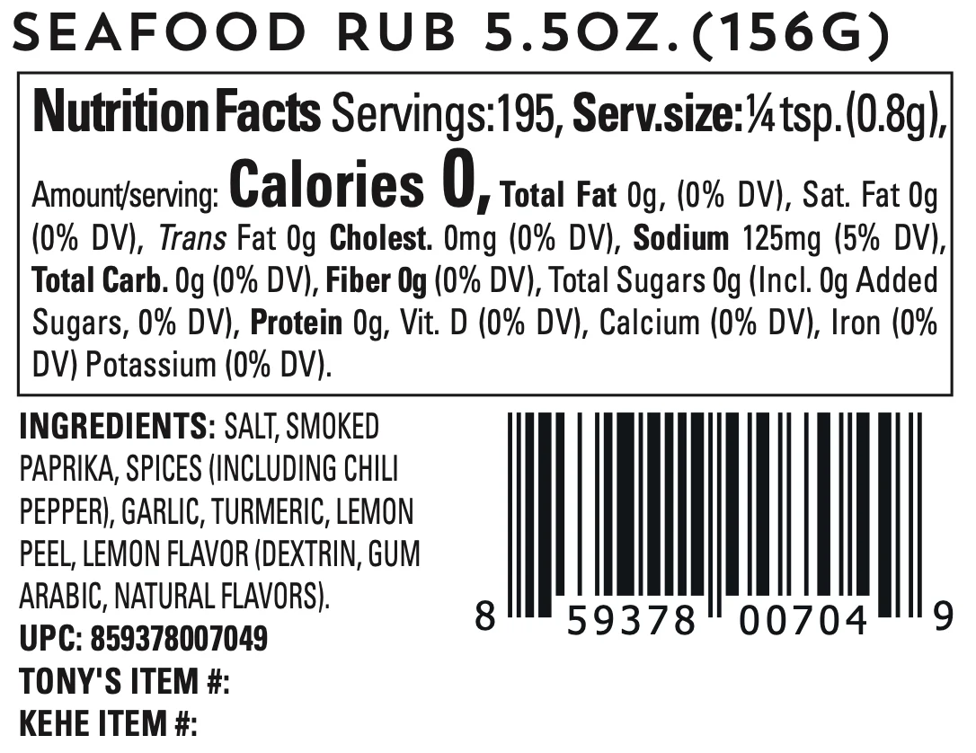 Seafood Rub by Oakland Dust (nutrition)